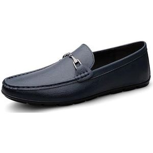 Loafers for heren, ronde neus, effen kleur PU lederen loafers, comfortabele antislip, flexibele klassieke instappers (Color : Blue, Size : 36 EU)