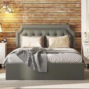 Idemon 140 x 200 cm plat bed, gestoffeerd bed, hydraulisch tweeweg-bed, minimalistisch design, stijlvolle bekleding, jeugdbed (grijs)
