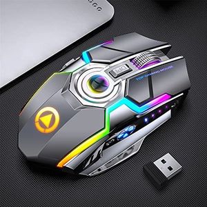 2.4G draadloze gamingmuis computermuis compatibel voor tablet laptop stille 1600DPI ergonomische RGB LED backlit muis compatibel voor PC computer USB-ontvanger muizen (grijs)