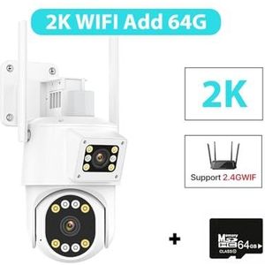 Bewakingscamera, 4G Sim-kaart IP Camera 4K HD 10X Zoom Drie-Lens Dual Screen PTZ Camera 2K Auto Tracking CCTV P2P Video Surveillance(2K WIFI Add 64G)