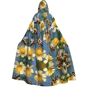 FRGMNT Honing Bijen bloemen print Mannen Hooded Mantel, Volwassen Cosplay Mantel Kostuum, Cape Halloween Dress Up, Hooded Uniform
