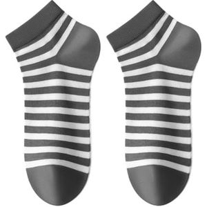 Katoenen sokken for heren, lente en zomer, antibacteriële gestreepte sportsokken, zweetabsorberende ademende sokken (5 paar)(Darkgray)