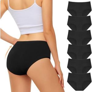 FALARY Dames Zwarte Katoenen Mid-Waist Hipster Slips Stretch Panties Ondergoed voor Dames 6-Pack, Comfortabel en Zacht (S/38 EU, Zwart)