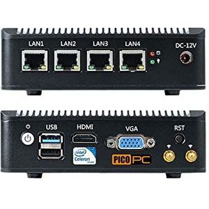 Intel Celeron Quad Core J1900 4 LAN PICO PC met 4G SIM-interface, HDMI/Wifi NIC Firewall Router Fanless Mini PC Desktop Computer (4G, 2GB RAM/16GB SSD)