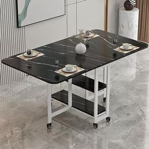 Opklapbare Eettafel, Opklapbare Eettafel Met Opbergruimte, Verrijdbare Klaptafel Met Open Planken En 6 Wielen For Een Kleine Restaurantkeuken (Color : Black, Size : 100x60x75CM)
