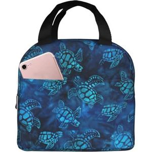 Zeeschildpad-blauwe print lunchtas geïsoleerde lunchbox tas herbruikbare draagtas voor vrouwen mannen werk kantoor reizen