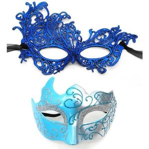Maskerade maskers voor paar Venetiaanse vrouw kant mannen PP cosplay kostuum carnaval prom feest persoonlijkheid hoofdtooi maskers maskerade masker (kleur: C-zilverblauw)