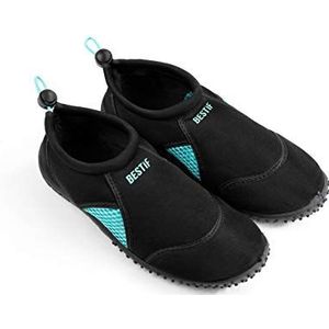 BESTIF Badschoenen voor dames en heren, zwemschoenen, neopreen, waterschoenen, trekkoord, licht en comfortabel, zwart, blauw, maat 36-45, zwart turquoise., 39 EU