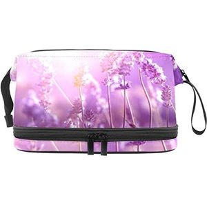 Grote capaciteit reizen cosmetische tas,Lavendel bloem paars,Make-up tas,Waterdichte make-up tas organisator, Meerkleurig, 27x15x14 cm/10.6x5.9x5.5 in
