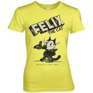 Felix the Cat Officieel gelicenseerd Est. 1919 Dames t-shirt (Geel), Medium