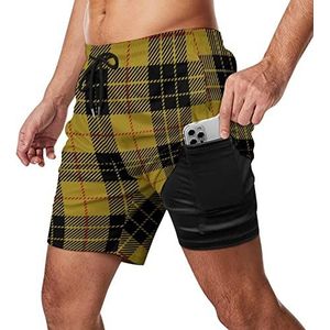 Clan Macleod Schotse tartan geruite zwembroek voor heren, sneldrogend, 2-in-1 strandsportshorts met compressieliner en zak