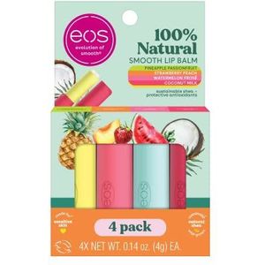 eos 100% natuurlijke variety Pack Lip Balsem, kokosnootmelk, watermeloen Frose, Pineapple Passionfruit & aardbei perzik, lipverzorging, verpakking van 4 stuks