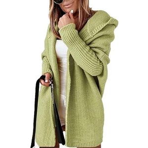 Grofgebreid Vest Met Lange Mouwen For Dames, Maten Gebreide Jas, Herfstwinter, Truien, Jassen For Tienermeisjes, Lang Vest, Capuchon(Green,XL)