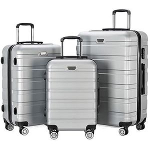 Lichtgewicht Koffer Bagage ABS 3-delige Set Met Slot Spinner 20in 24in 28in, Lichtgewicht Bagage Voor Op Reis Koffer Bagage (Color : Blue,Silver, Size : 20+24+28inch)