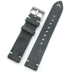Vintage suède horlogeband 18mm 20mm 22mm 24mm handgemaakte lederen horlogeband vervanging tan grijs beige kleur compatibel met mannen vrouwen horloges (Color : Gray, Size : 24mm)