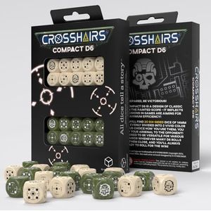 Crosshairs Compact D6: Beige & Olive van Q-Workshop, dobbelstenen voor RPG-bordspellen, voor 1+ spelers en vanaf 14 jaar