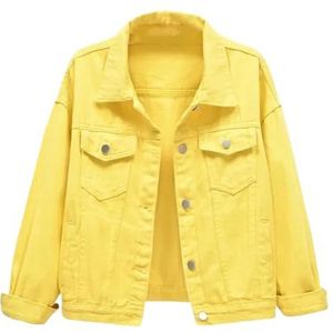 Pegsmio Denim jas dames lente herfst losse top basic jeans jassen losse bovenkleding, Geel, XXL