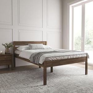 140x200 cm houten bed - Triin hoogslaperframe met lattenbodem - geolied in de kleur Canadees eiken - gelamineerd berkenhout - ondersteunt 350 kg