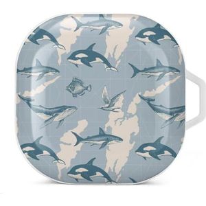 Handgetekende vissen en kaart oordopjes hoesje compatibel met Samsung hard shell beschermhoes wit stijl