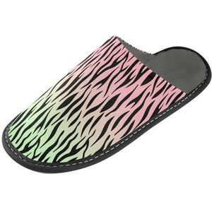 LI ZHI XIN Volwassen Pluche Slippers Dames Flanel Warme Huis Schoenen Met Antislip Mens Indoor Slippers Met PVC Zool Maat 4-11 Zebra Strepen Patroon, Meerkleurig, 4/5 UK