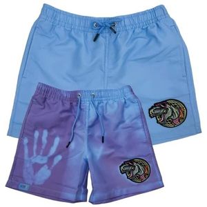 HECKBO Magic kleurverandering zwembroek voor jongens - dinosaurus dino - verandert bij 30° van kleur - stretchbroek - lichtblauw paars - zwemshorts - 3 verschillende maten - 3-7 jaar - kinderen