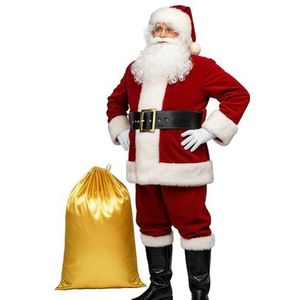 Potalay Heren Deluxe Kerstman Pak 11st. Kerst Volwassen Kerstman Kostuum, Rood, XXL