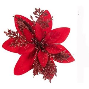 10 stuks 15 cm glitter kerstbloemen kunstmatige kerstster bloem hoofd kerstboom ornament woondecoratie Nieuwjaar (kleur: rood)