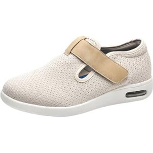 Comfortabele Casual Schoenen, Extra Wide Fit Diabetische Schoenen Wandelschoenen Casual Schoenen Gemakkelijk Aan En Uit Te Trekken Verstelbare Schoenen(Beige,44 EU)