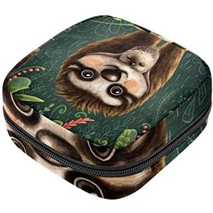 Maandverband Opbergtas, Vrouwelijke Product Pouches Draagbare Periode Kit Tas voor Meisjes Vrouwen Dames Luiaard Tropische, Meerkleurig, 4.7x6.6x6.6 in/12x17x17 cm