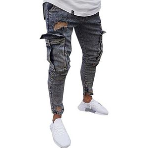 WAEKQIANG Slim Fit Stretch Heren Jeans Mode Trend Rits Voeten Broek, Nostalgische Blauw, S