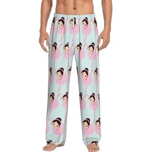 OKFSTY Kleine Ballerina Dansend Meisje Heren Pyjama Broek,Pyjama Polyester Broek Voor Mannen Zachte Lange Lounge Pj Slaap Broek Met Zakken, Wit, S