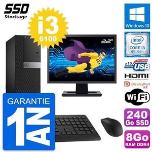 Dell PC Tower 5050, display 22 inch, Intel i3-6100, 8 GB SSD, 240 GB, HDMI, Windows 10, wifi (gereviseerd)