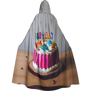 FRGMNT Happy Birthday Cake print Mannen Hooded Mantel, Volwassen Cosplay Mantel Kostuum, Cape Halloween Dress Up, Hooded Uniform