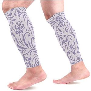 EZIOLY Romeinse paarse bloemen sport kalf compressie mouwen been compressie sokken kuitbeschermer voor hardlopen, fietsen, moederschap, reizen, verpleegkundigen