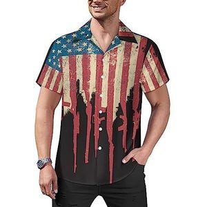 Amerika Vlag VS Guns Heren Casual Button-Down Shirts Korte Mouw Cubaanse Kraag Tees Tops Hawaiiaans T-shirt 3XL