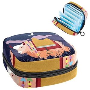 Periode Pouch Draagbare Tampon Opbergtas,Tampon Houder voor Portemonnee Vrouwelijke Product Organizer,Yak Cattle Night, Meerkleurig, 4.7x6.6x6.6 in/12x17x17 cm