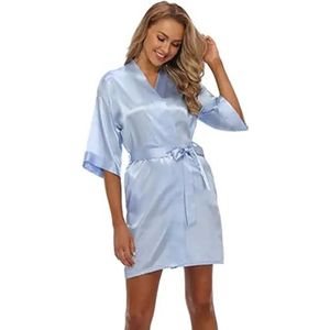 DUNSBY Satijnen Badjas Satijn Gewaad Vrouwelijke Intieme Lingerie Nachtkleding Zijdeachtige Bruids Bruiloft Gift Casual Kimono Badjas Jurk Nachtjapon Sexy Nachtkleding Nachtkleding Badjas, Lichtblauw,