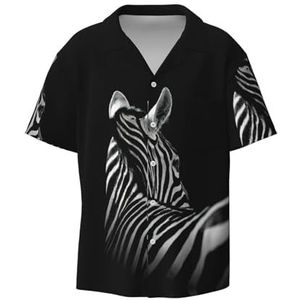 EdWal Zwart & Wit Zebra Print Heren Korte Mouw Button Down Shirts Casual Losse Fit Zomer Strand Shirts Heren Jurk Shirts, Zwart, M