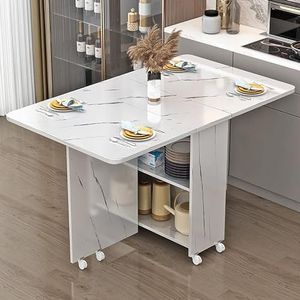 Opvouwbare eettafel, opvouwbare eettafel met opbergruimte, rollende bladtafel met open plank en 6 wielen, for kleine ruimte eetkamer keuken (Color : D, Size : L-120CM*W-60CM)