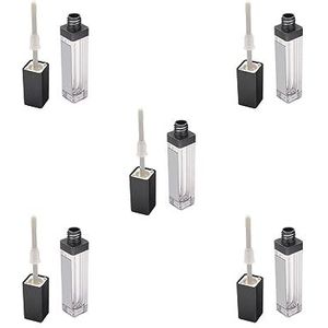 5 Set van 7ml Lege Lipgloss Buizen Lip Container w/Spiegel & LED Licht Transparant+Zwart, Transparant Zwart