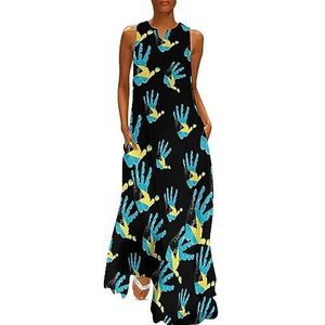 Bahama's vlag dames enkellengte jurk slim fit mouwloze maxi-jurken casual zonnejurk 4XL