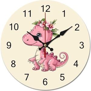 Dinosaurus houten wandklokken niet-tikkende retro klok thuiskantoor keuken boerderij decor 40 x 40 cm