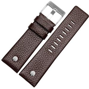 LUGEMA Echt Lederen Band Horlogeband 22 24 26 27 28 30mm Litchi Grain Compatibel Met Diesel DZ4316 DZ7395 DZ7305 Horloge Band Horloge Armband (Color : Brown silver buckle, Size : 30mm)