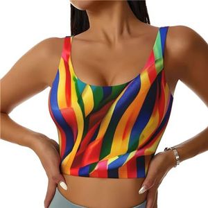 GFXEDSAH Yoga-bh's met regenboogkleuren, gestreepte print, trainingstop met ingebouwde beha, stijlvol racerback ontwerp met gewatteerd comfort, Zwart, S