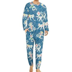 Aap Tuin Bloemen Comfortabele Heren Pyjama Set Ronde Hals Lange Mouw Loungewear met Zakken 5XL