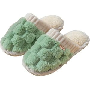 Geeylly Fuzzy pluche pantoffels voor dames - zachte, warme en gezellige instappers voor binnen met antislipzool voor thuis en loungewear, Groen, 5/6 UK