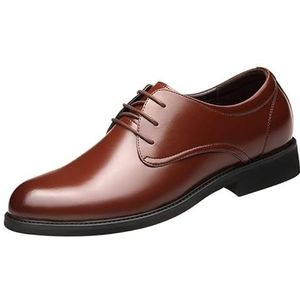 Formele schoenen for heren met veters, ronde neus, kunstleer, effen kleur, derbyschoenen, rubberen zool, blokhak, antislip, antislip, bruiloft(Brown,40 EU)