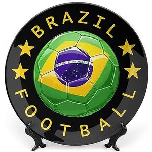 Brazilië Vlag Voetbal Logo Grappige Bone China Plaat Keramische Bone Platen Decoratieve Gift Voor Nieuwe Huis, Kerstdag, Moederdag