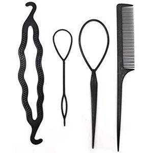 4 stks Set van Hair Curlers, Styling Patronen, Wand Comb, Ball Head Curler, Handig en Snel Krultang (Zwart)