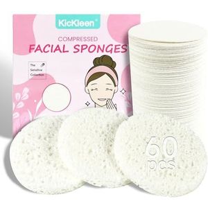 60-count gecomprimeerde gezichtssponzen | kickleen 100% natuurlijke cellulose cosmetische spa-sponzen voor dagelijkse gezichtsreiniging|Make-up en maskerverwijdering | Exfoliëren | Huidmassage |